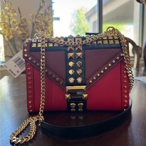 Studded Chain Crossbody Bag - Pink and Black